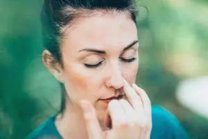Women using a breathing technique